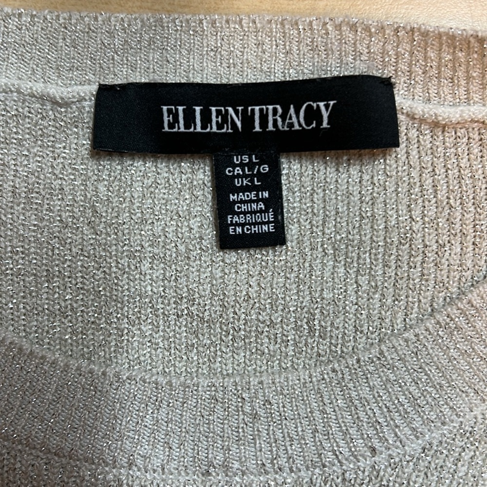 ELLEN Tracy Crew Neck Gold Sparkle Sweater Size Large - Picture 7 of 9